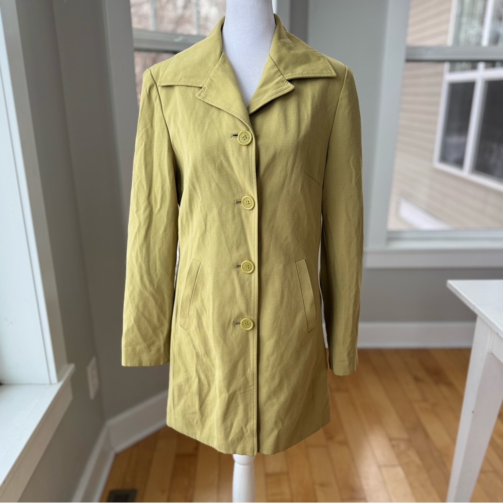 Vintage John Paul Richard Uniform Chartreuse Olive Green Short Trench Coat Sz 6